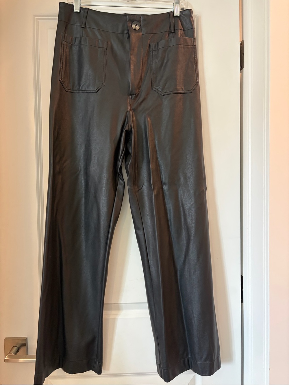 Maeve Wide-Leg Faux Leather Pants in Black